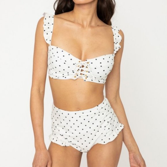 NEW Polka Dot Ruffle RETRO High Waist Bikini Set - Picture 3 of 12